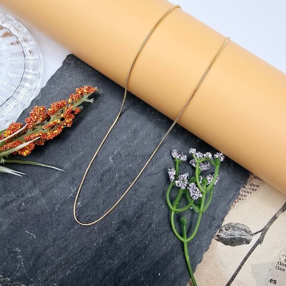 Minimalist Rose Gold Snake Chain Necklace, 18 Inch, Gold Plated Brass, XPNL0017 - Picture 5 of 12